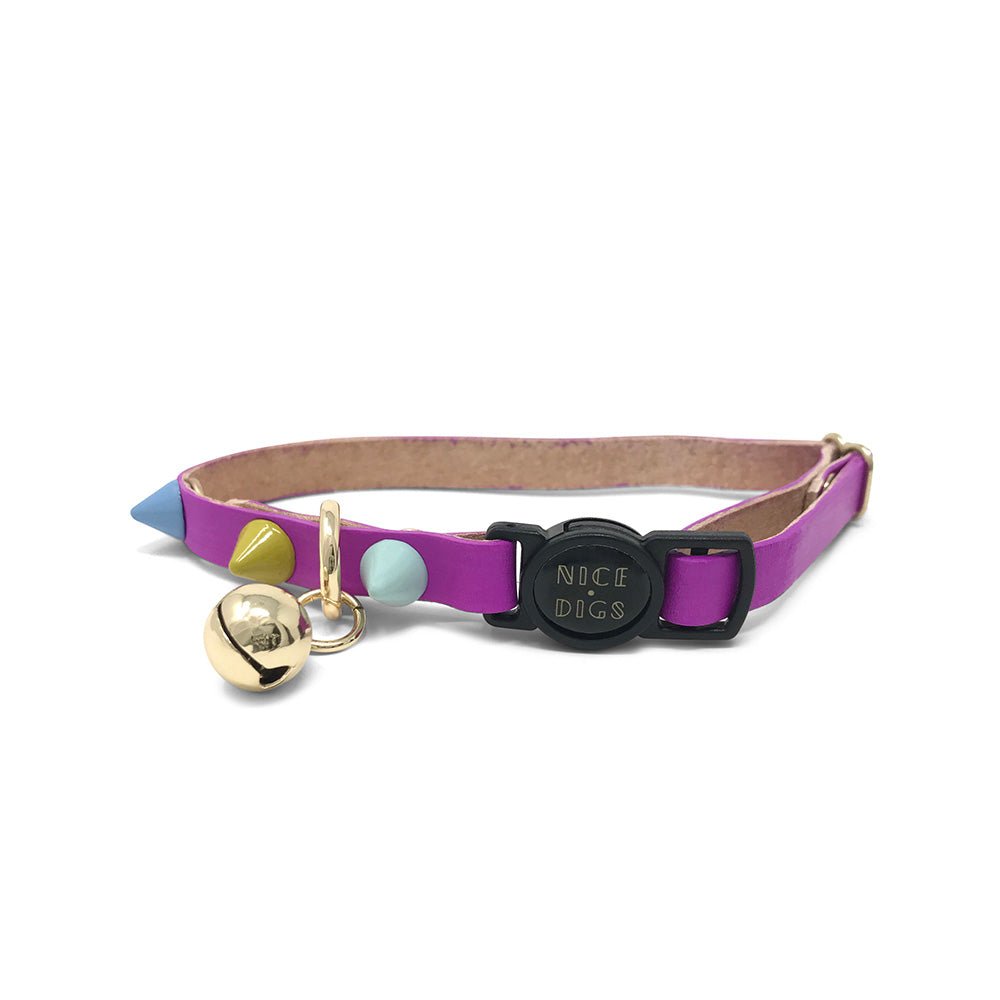 Spike Leather Cat Collar - Ultra Violet