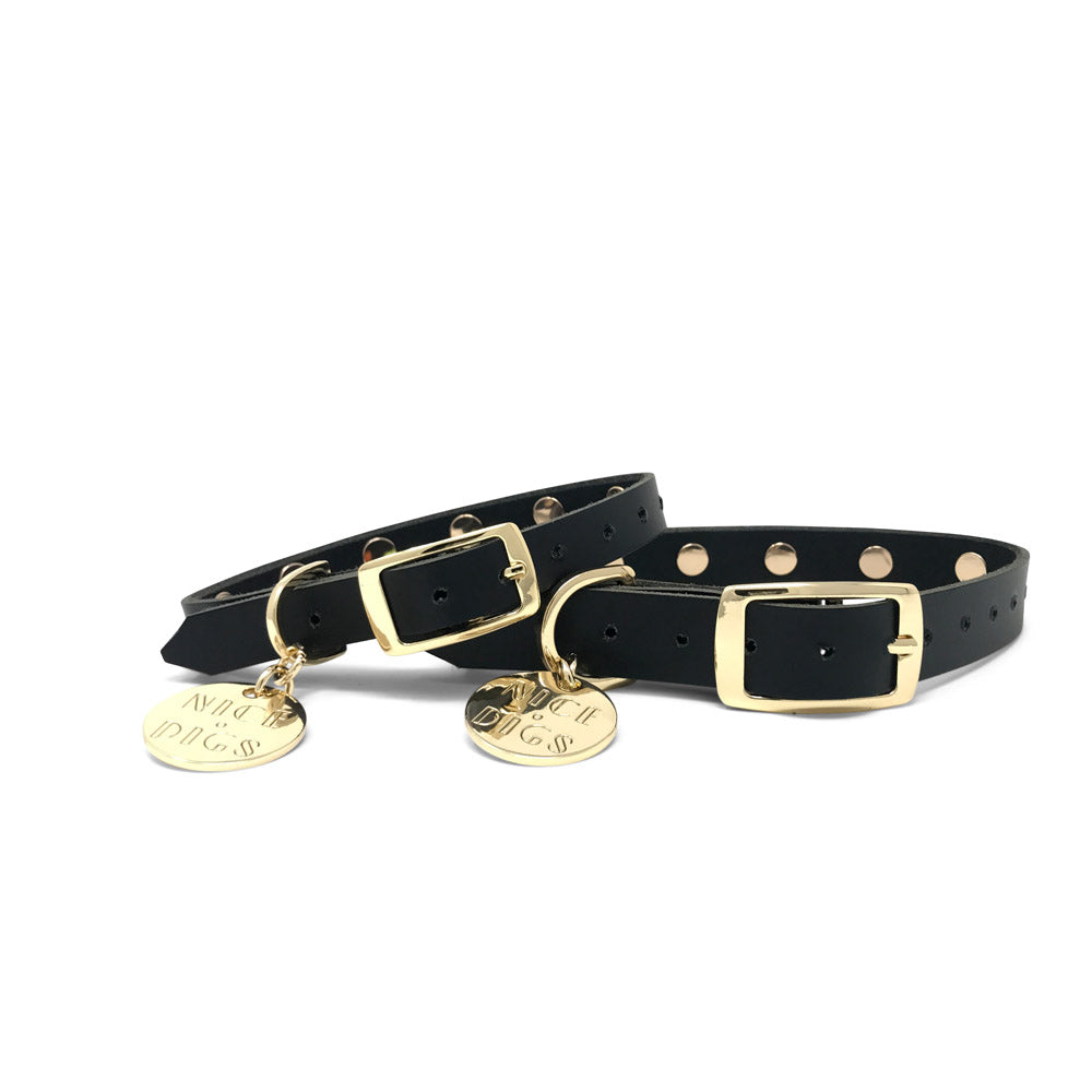 Smooth Spike Leather Dog Collar - Memphis Noir