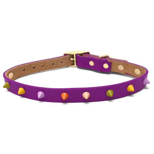 Spike Leather Dog Collar - Ultra violet