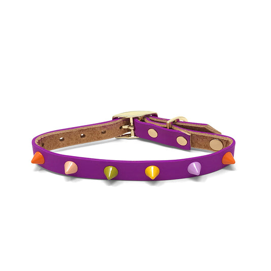 Spike Leather Dog Collar - Ultra violet
