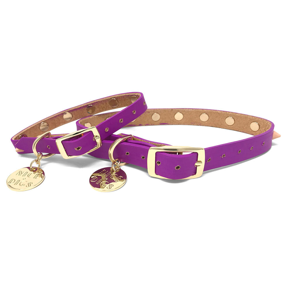 Spike Leather Dog Collar - Ultra violet