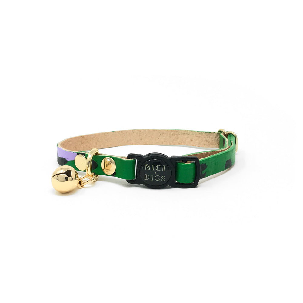 Animal Leather Cat Collar - Green