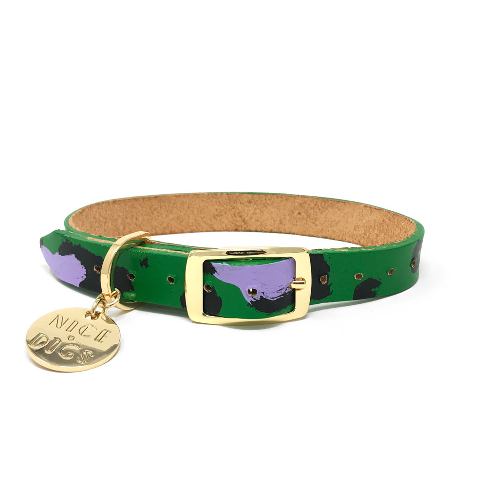 Animal Leather Dog Collar - Green (XS Only)
