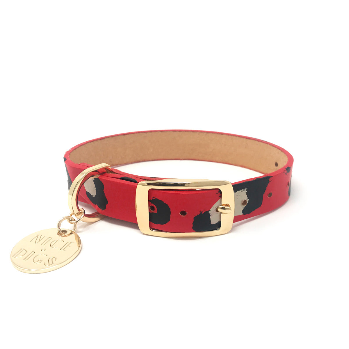 Animal Leather Dog Collar - Red