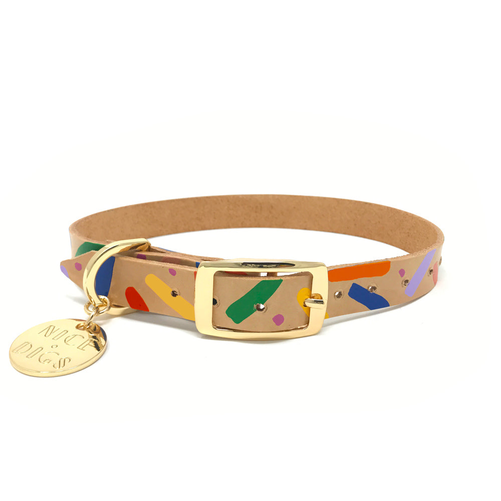 Memphis Confetti Leather Dog Collar
