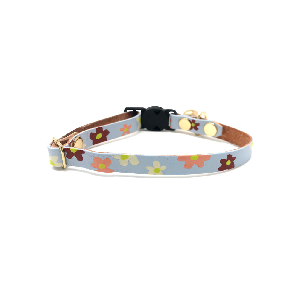 Posie Leather Cat Collar - Glacier