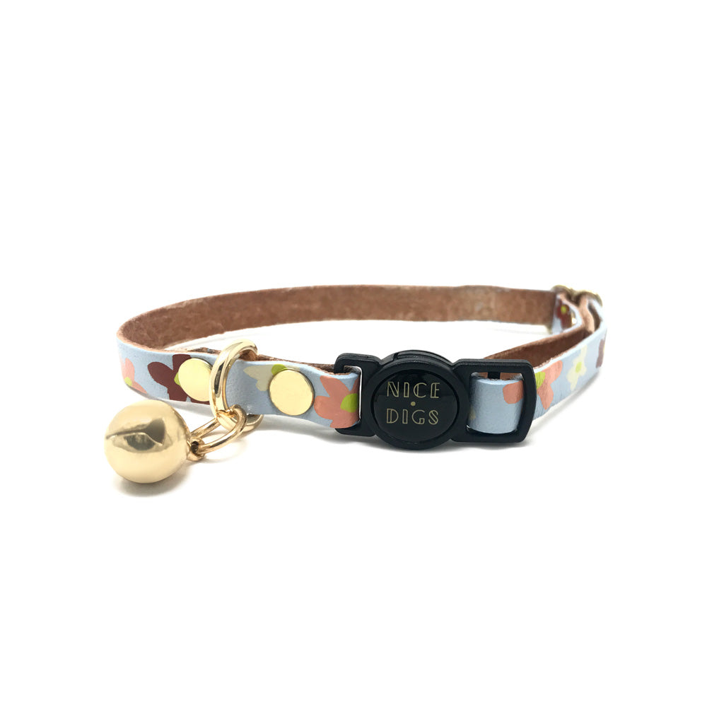 Posie Leather Cat Collar - Glacier