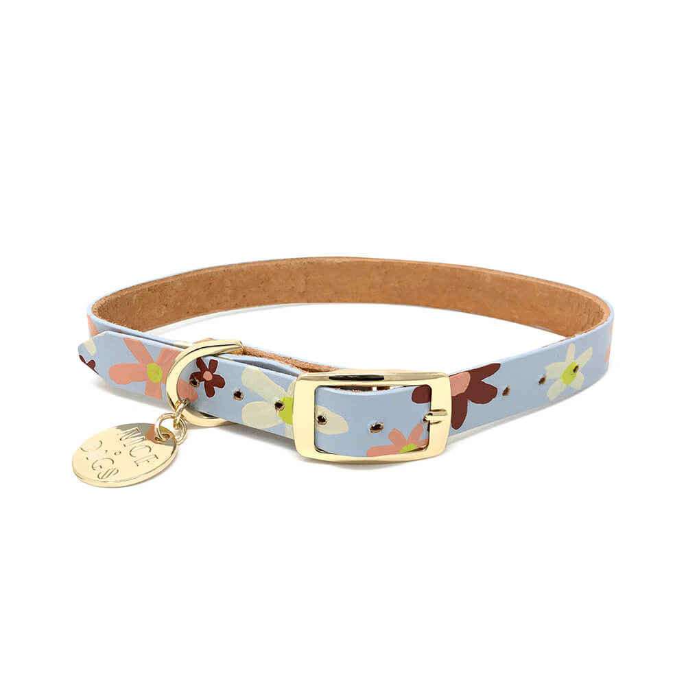 Posie Leather Dog Collar - Glacier