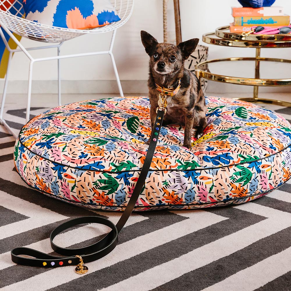 Smooth Spike Leather Dog Leash - Memphis Noir