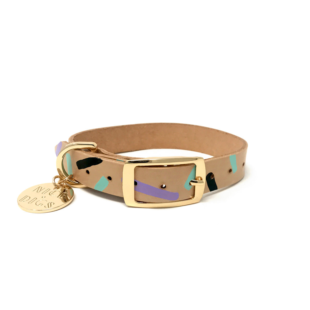 Tiggy Leather Collar - Aqua Violet