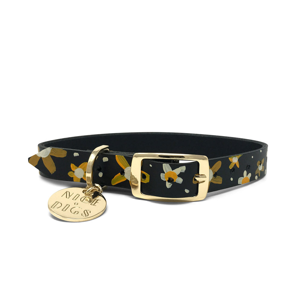 Posie Leather Dog Collar - Sunshine