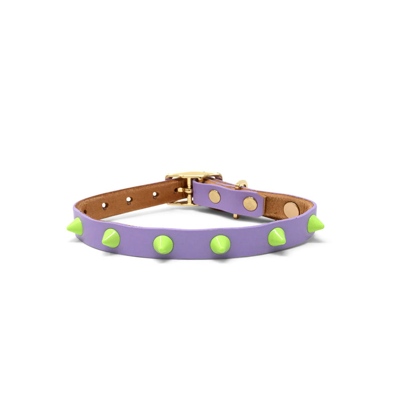 Smooth Spike Leather Dog Collar - Lime Drops