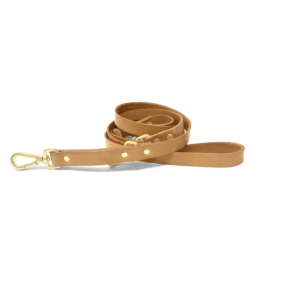 Adjustable Leather Dog Leash - Tan