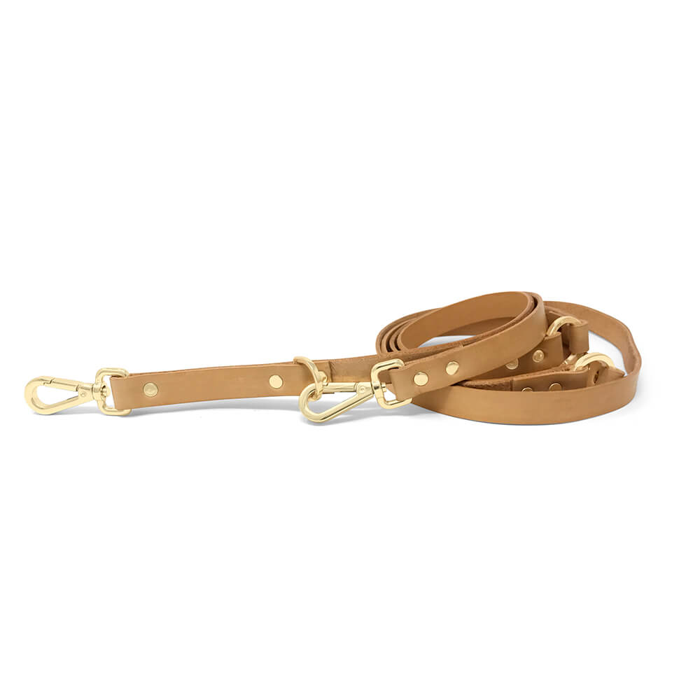 Adjustable Leather Dog Leash - Tan