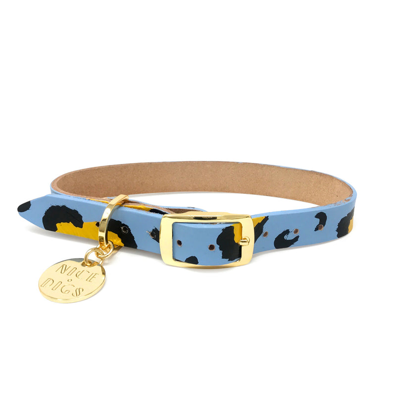Animal Leather Dog Collar - Sky