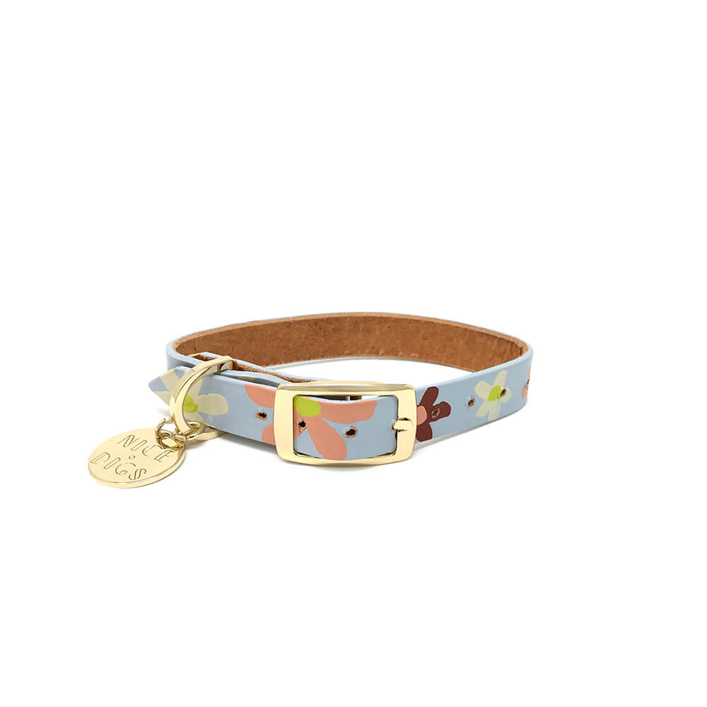 Posie Leather Dog Collar - Glacier