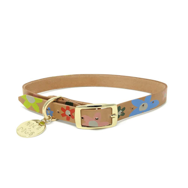 Posie Leather Dog Collar - Wildflower