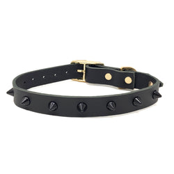 Smooth Spike Leather Dog Collar - Black Noir