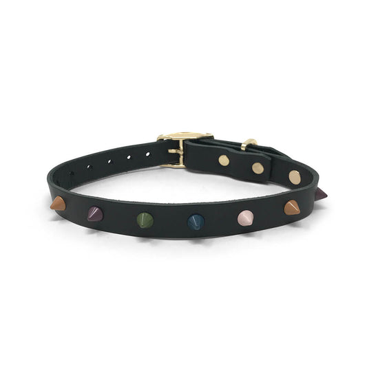 Smooth Spike Leather Dog Collar - Forest Noir