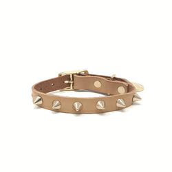 Smooth Spike Leather Collar - Gold Tan