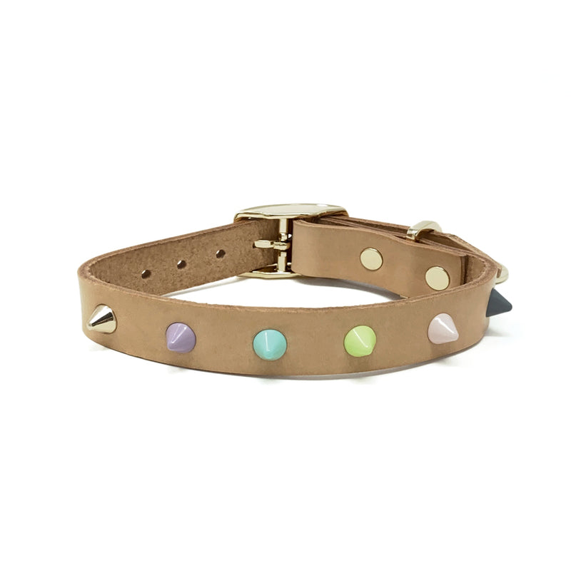 Smooth Spike Leather Dog Collar - Pastel Party Tan