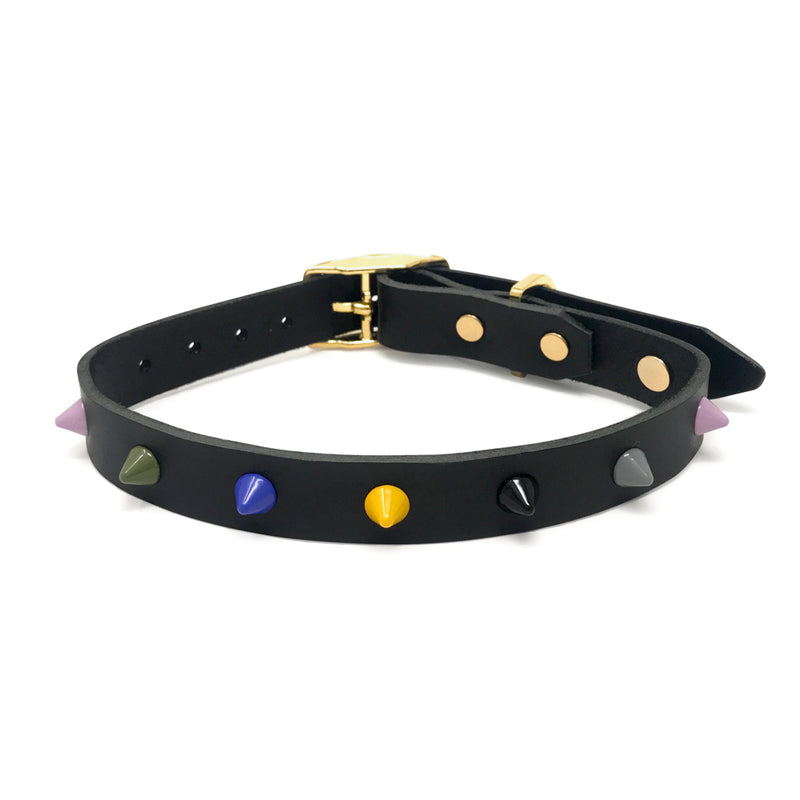 Smooth Spike Leather Dog Collar - Rocky Noir