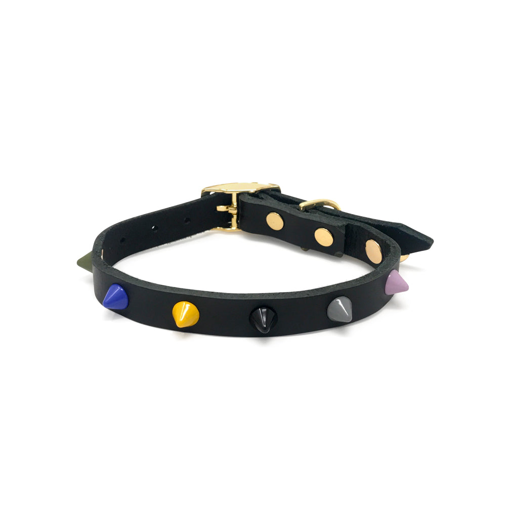 Smooth Spike Leather Dog Collar - Rocky Noir - XL SIZE LEFT