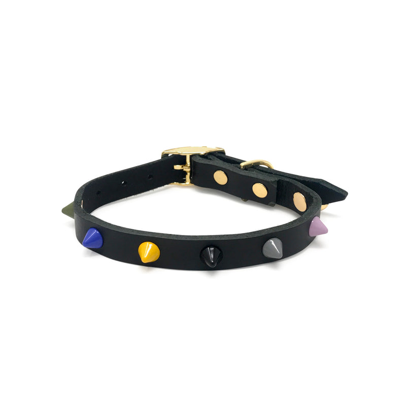 Smooth Spike Leather Dog Collar - Rocky Noir