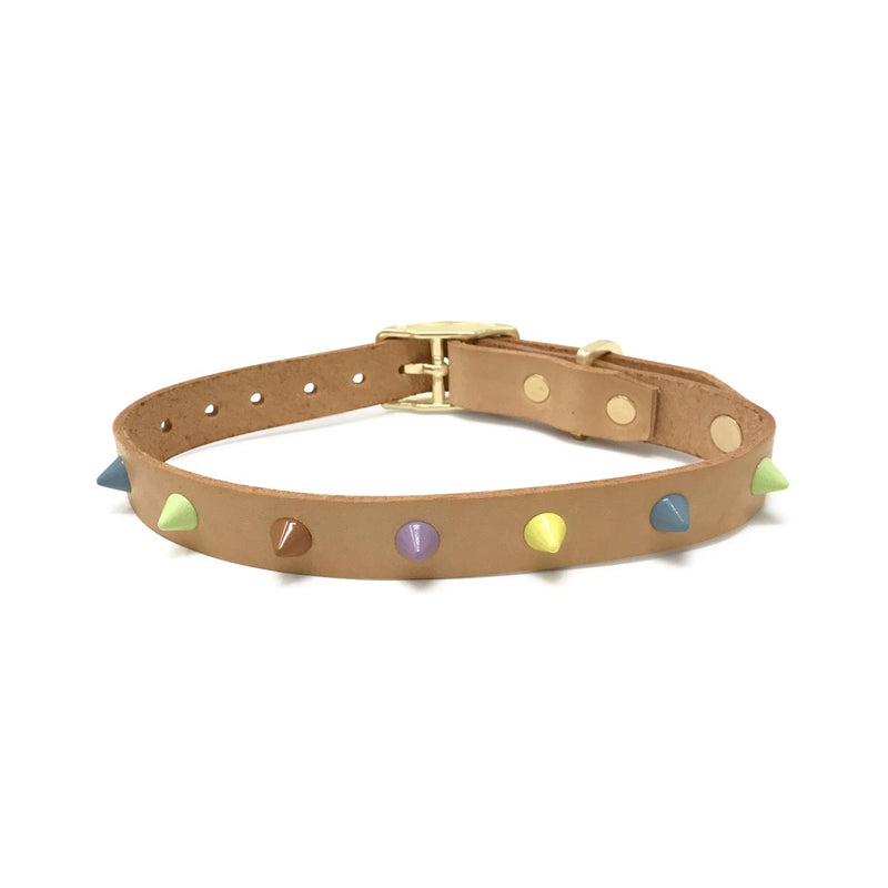 Smooth Spike Leather Dog Collar - Sorbet Tan