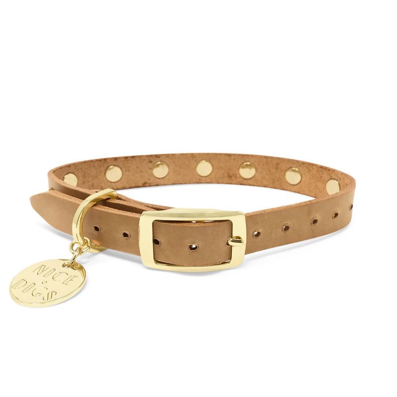 Smooth Spike Leather Dog Collar - Sorbet Tan