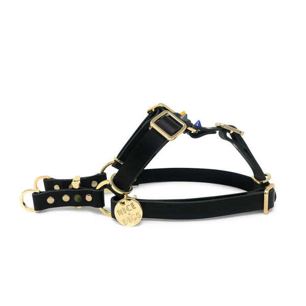 Spike Leather Non-Pull Dog Harness - Rocky Noir