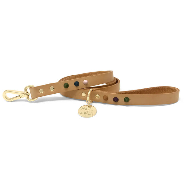 Smooth Spike Leather Dog Leash - Forest Tan
