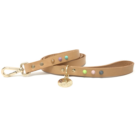 Smooth Spike Leather Dog Leash - Pastel Party Tan
