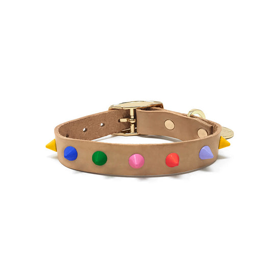 Smooth Spike Leather Dog Collar - Memphis Tan