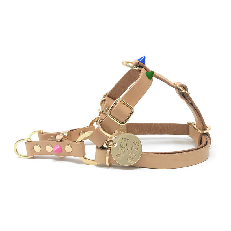 Spike Leather Non-Pull Dog Harness - Memphis Tan