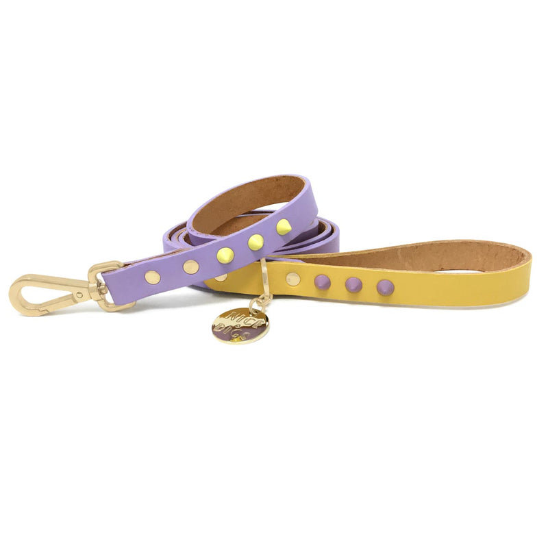 Two Tone Spike Leather Dog Leash - Lilac